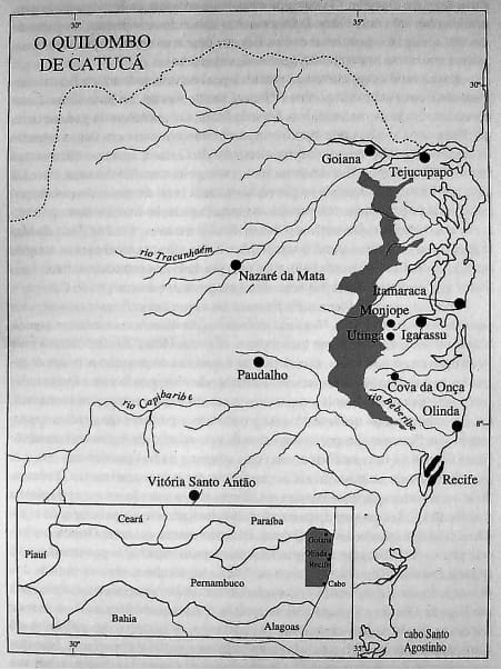 Mapa que ilustra a pesquisa O Quilombo de Malunguinho O Rei das Matas de Pernambuco de Marcus de Carvalho.