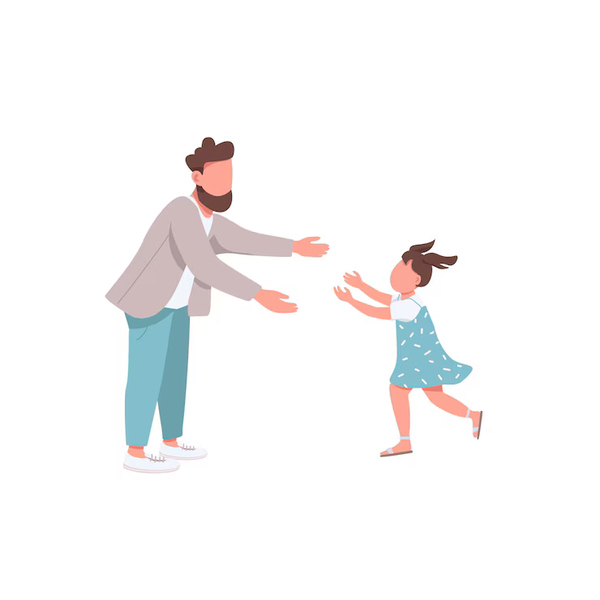 pai com filha personagens sem rosto de cor menina corre para abracar o papai paternidade