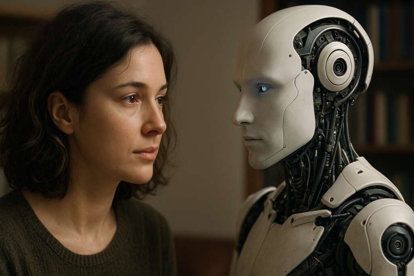 Mulher e robo em interacao
