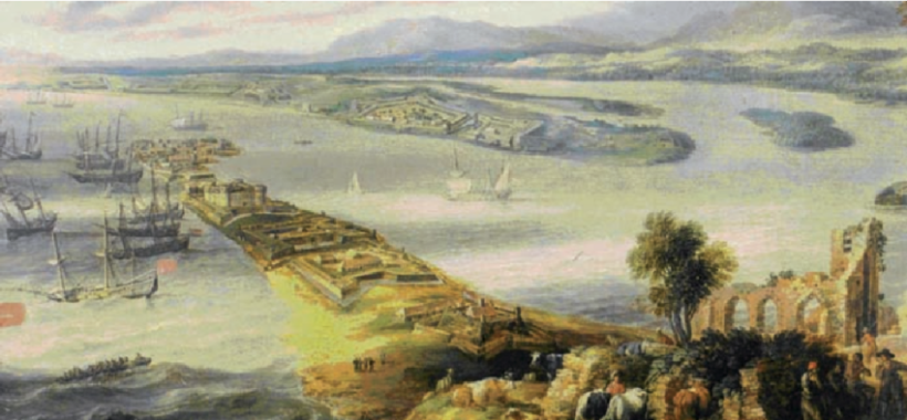 Figura 11 Istmo de Olinda e Recife sec XVII Fonte Gillis Peeters apud Nascimento