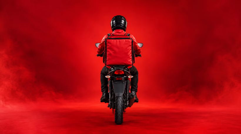 Entregador em Motocicleta Vermelha