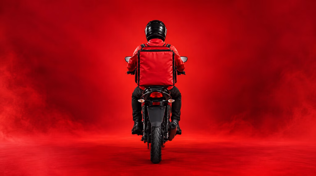 Entregador em Motocicleta Vermelha